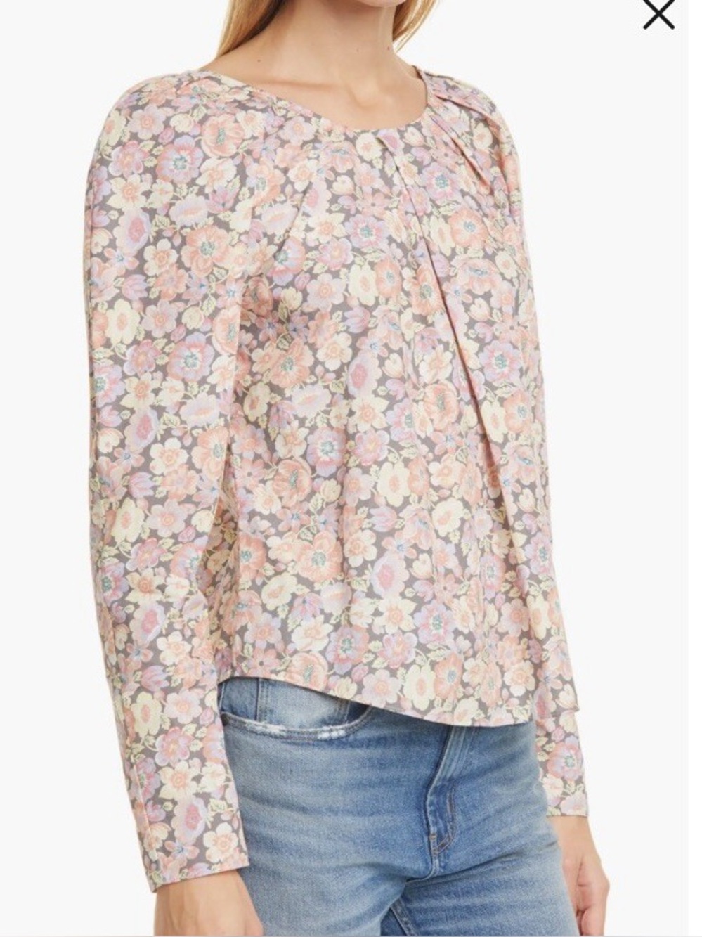 La Vie Rebecca Taylor Josephine Floral Cotton Peasant Blouse Extra Small